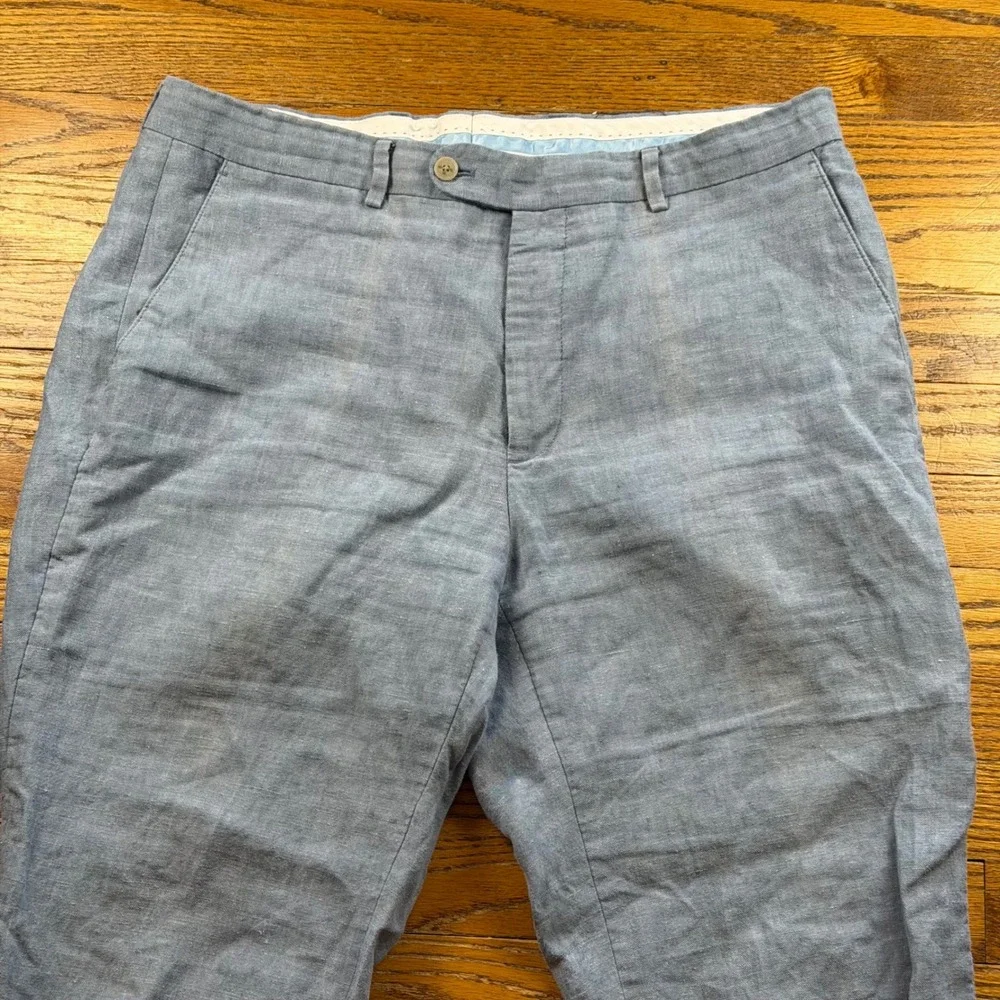 Joseph Abboud 100% Linen Pants Mens 36x32 Light Blue Flat Front Wedding Beach